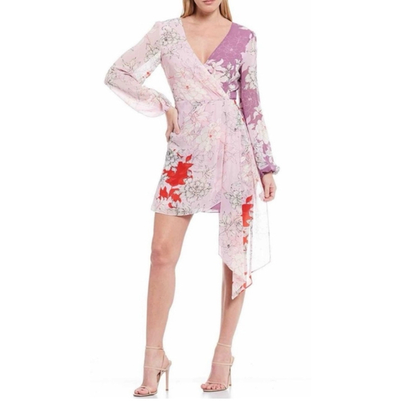Badgley Mischka Dresses & Skirts - Belle Badgley Mischka Renée Floral Faux Wrap Mini Dress – Size 2